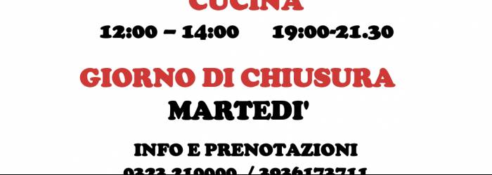 ORARI DI APERTURA DA MAGGIO 2026